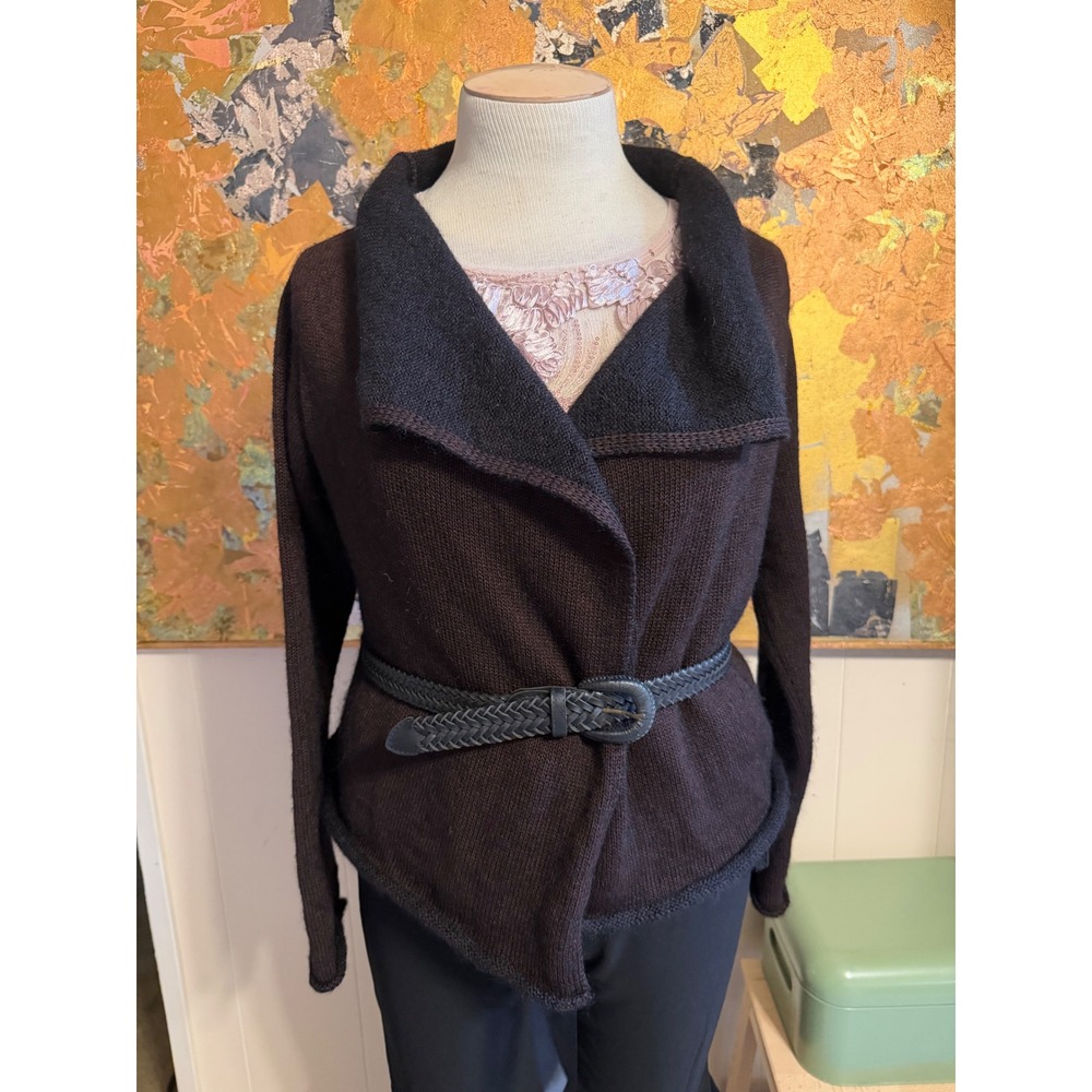 Sarah Pacini Luxury Lagenlook Black & Brown Shawl Collar Sweater OS
